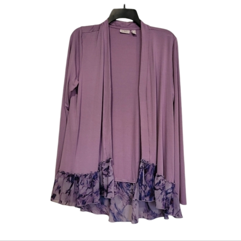 Logo purple and blue long sleeve open front, light cover, jacket with sheer ruff